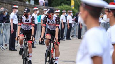 Tadej Pogacar of UAE Emirates attends the team presentation two days ahead of the Tour de France. EPA