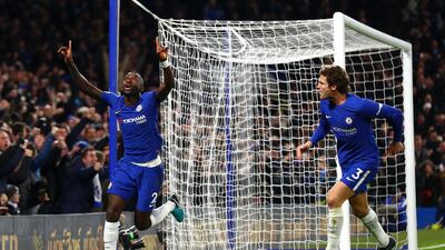 Antonio Rudiger celebrates after scoring against Swansea. Clive Rose / Getty Images