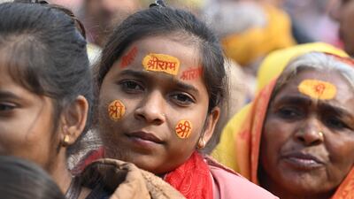 Devotees wait en masse to enter the Ram Temple and see the elaborate interior for themselves. Bloomberg