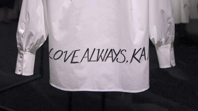 One of the unique shirts created for “Tribute to the Karl Lagerfeld: The White Shirt Project”. Getty