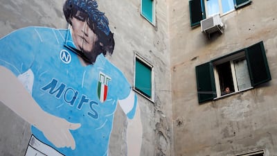 A mural depicting Diego Maradona in Naples. Reuters
