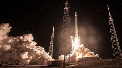The launch of the Falcon 9 rocket at Cape Canaveral, Florida, for the "Zuma" US satellite mission. SpaceX via AP