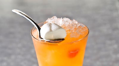 Fishing Marshmallows at Aloft Al Ain, Dh25: A playful mix of pink grapefruit, organic apple, passion fruit juice, bitter lemon and grenadine garnished with marshmallows. Courtesy Aloft Al Ain
