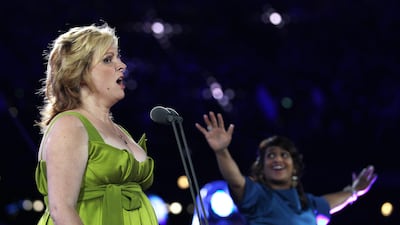 Singer Denise Leigh and actor Deepa Shastri perform at the London 2012 Paralympics opening. Dan Kitwood/Getty Images