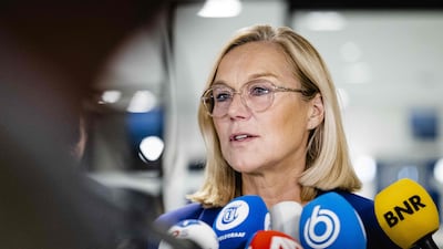 Sigrid Kaag speaks to the press in the Hague after resigning her Cabinet position. AFP