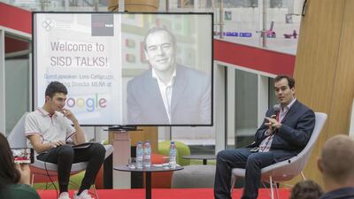 Lino Cattaruzzi, Google’s general manager for the region, speaks at the Swiss International School in Dubai. Antonie Robertson / The National