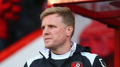 Bournemouth manager Eddie Howe observes his side during their Premier League promotion-sealing win over Bolton on Monday night. Charlie Crowhurst / Getty Images