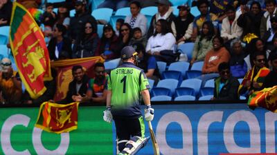 Paul Stirling walks back to the pavilion after his dismissal. AFP