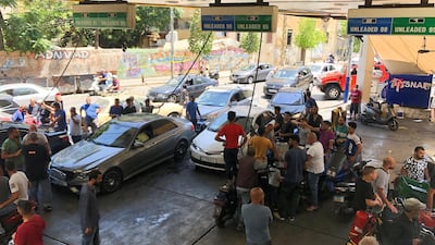 Cars queue for fuel at a gas station in Beirut, Lebanon June 17, 2021. Picture taken June 17, 2021. REUTERS/Issam Abdallah