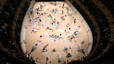 Actors perform during a rehearsal for media of the Opera Sun and Sea, at the Colon Theatre in Bogota, Colombia. AFP