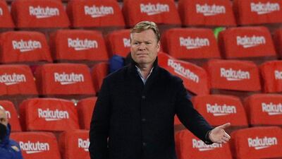 Barcelona coach Ronald Koeman watches the match. Reuters