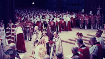 Queen Elizabeth at her coronation ceremony in Westminster Abbey in 1953