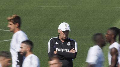Real Madrid manager Carlo Ancelotti oversees training at Valdebebas Sports City. EPA