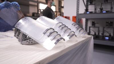 The 3D-printed face shields are to be worn over the face mask and can cover the eyes. Courtesy: Dubai Police