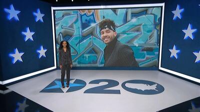 Prince Royce performs "Stand By Me" as Kerry Washington, serving as moderator, watches during the third night of the Democratic National Convention. AP