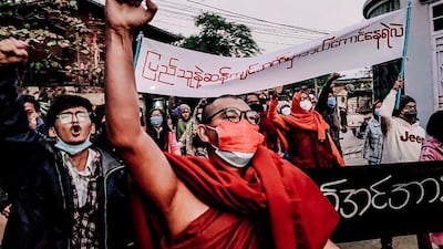 An anti-military government protest rally in Mandalay, Myanmar, last week. AP Photo