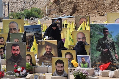 Graves of Hezbollah fighters at a cemetery in Choueifat, near Beirut. AFP