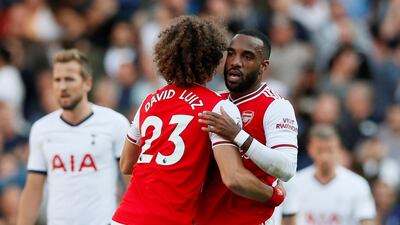 Arsenal's Alexandre Lacazette celebrates scoring their first goal. Reuters