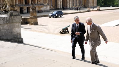 Keir Starmer walks with King Charles III during the European Political Community summit at Blenheim Palace in Oxfordshire. PA