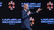Fifa president Gianni Infantino speaks at the World Sports Summit in Dubai. Antonie Robertson/The National