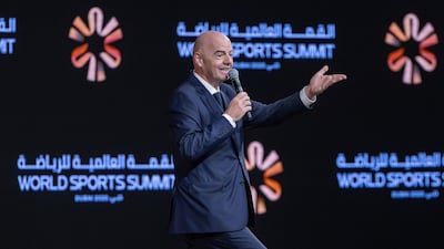 Fifa president Gianni Infantino speaks at the World Sports Summit in Dubai. Antonie Robertson/The National