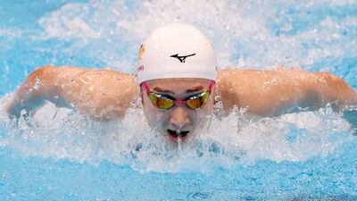 Rikako Ikee competes in the women's 100-meter butterfly at the national championships at Tokyo Aquatics Centre in Tokyo. AP