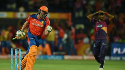 James Faulkner celebrated his 26th birthday by hitting the winning runs for the Gujarat Lions. Indranil Mukherjee / AFP