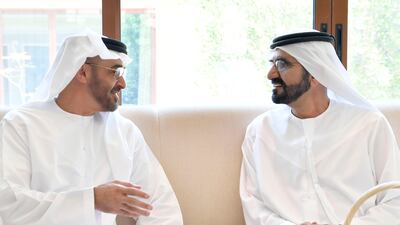 Sheikh Mohammed bin Rashid and Sheikh Mohammed bin Zayed in discussion. WAM