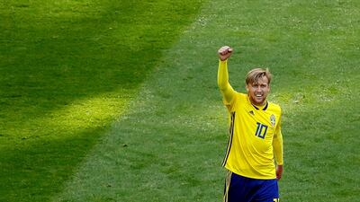 Sweden's Emil Forsberg celebrates his side's success. Jason Cairnduff / Reuters