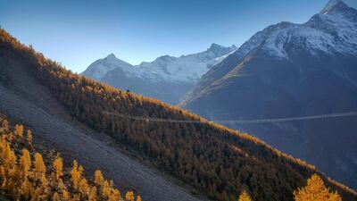 The longest suspension bridge in the world above Randa and near Zermatt. Europaweg / Zermatt Tourismus
