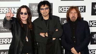 From left, Ozzy Osbourne, Tony Iommi and Geezer Butler of Black Sabbath at the Kerrang! Awards in London last year. Tim Whitby / Getty Images
