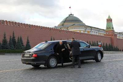 President Vladimir Putin arrives by his Aurus Senat limousine to a flower laying ceremony at Red Square in Moscow, Russia, in November. The leader was keen that Russia build its own state vehicles. Mikhail Svetlov/Getty Image