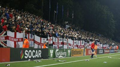 England fans shown on Monday night at the LFF Stadionas in Vilnius for the Euro 2016 qualifier against Lithuania. Carl Recine / Action Images / Reuters