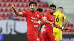 Iranian footballer Sardar Azmoun scores for Shabab Al Ahli. UAE Pro League, Shabab Al Ahli v Kalba. Rashid Stadium, Dubai. Chris Whiteoak / The National