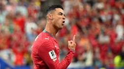 Cristiano Ronaldo of Portugal celebrates scoring his first goal of the 2026 World Cup against Uzbekistan. EPA