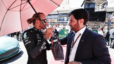 Lewis Hamilton and Emirati Mohammed Bin Sulayem, President of FIA, ahead of the race. EPA