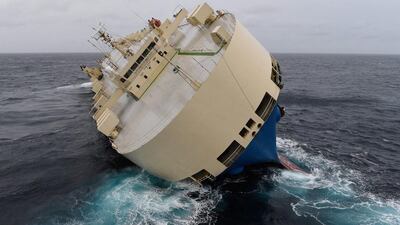 The ro-ro vessel Modern Express, without crew, continues to drift in the Bay of Biscay, France. Loic Bernardin / Marine Nationale / EPA