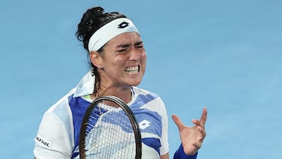 Tunisia's Ons Jabeur after losing a point during her Australian Open second round defeat against Czech Republic's Marketa Vondrousova in Melbourne on January 20, 2023. AFP