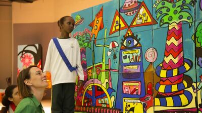 Emma shanahan is the principal of Al Mushrif Primary School where the artist Jennifer Simon has painted a mural with the help of the kids. Irene García León / The National.