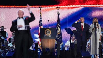 Mr Trump and Melania during the Salute to America celebrations. AFP