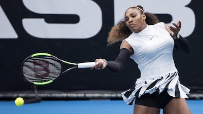 Serena Williams hits a forehand during her first-round match against Pauline Parmentier at the ASB Classic tennis tournament in Auckland, New Zealand on January 3, 2017. Williams won in straight sets 6-3, 6-4. Jason Oxenham / AP