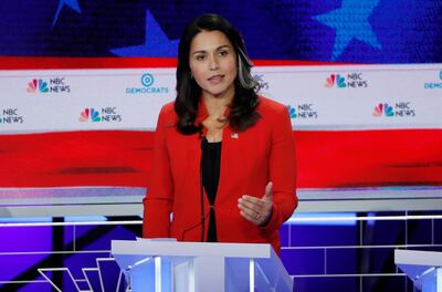 US Democratic candidate Tulsi Gabbard speaks at the firsat debate in Miami, Florida. Reuters