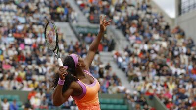 Serena Williams prepares to serve during her second round match at the French Open last Thursday. Robert Ghement / EPA / May 28, 2015