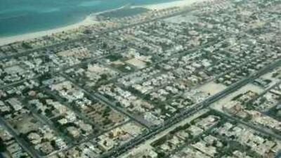 An aerial view of villas in Jumeirah, Dubai.