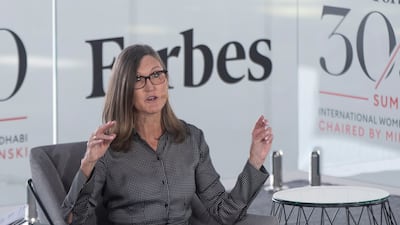 Cathie Wood, the founder, chief executive and chief investment officer of ARK Investment Management addresses the Forbes 30/50 Summit.