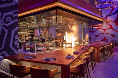 The warayaki grill in action at Japanese restaurant Netsu at the Mandarin Oriental Jumeira, Dubai.
