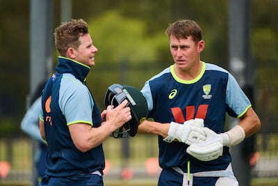 Australia's stand-in captain Steven Smith and Marnus Labuschagne during training in Perth. Getty Images
