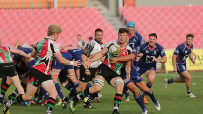 The Premiership final between Abu Dhabi Harlequins and Jebel Ali Dragons on April 7, 2017 in Dubai. Victor Besa / The National