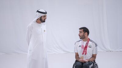 Sheikh Mohammed with Mohamed Al Qayed, who won silver and bronze medals. The Vice President said the success of the Paralympic champions is a source of pride for the UAE. Twitter