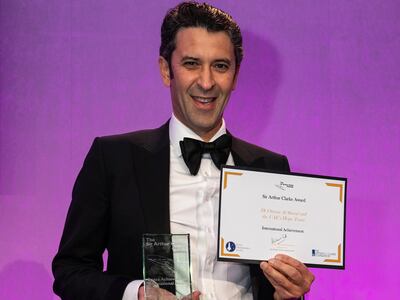 Mansoor Abulhoul, the UAE's ambassador to the UK, accepted the Sir Arthur Clarke Award on behalf of the Emirates Mars Mission. Courtesy: Emirates Mars Mission